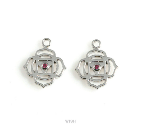 Root Chakra with CZ Pendants in Rhodium, The 1st Chakra Charm / MRH-493-P