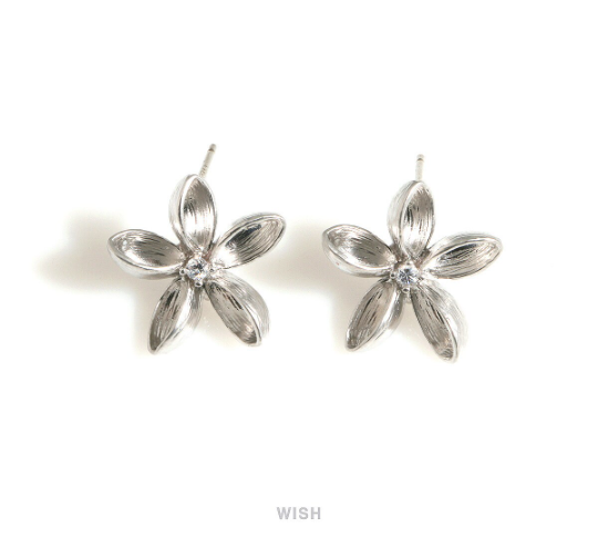 Wild Flower Stud Earrings in Matte Gold, Flower with CZ Stud Earrings / MMG-708-E