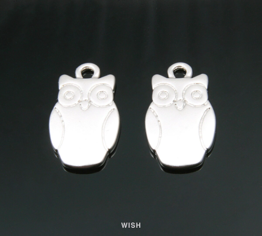 Owl Pendants in Matte Rhodium, Bird Charms / MMRH-020-P