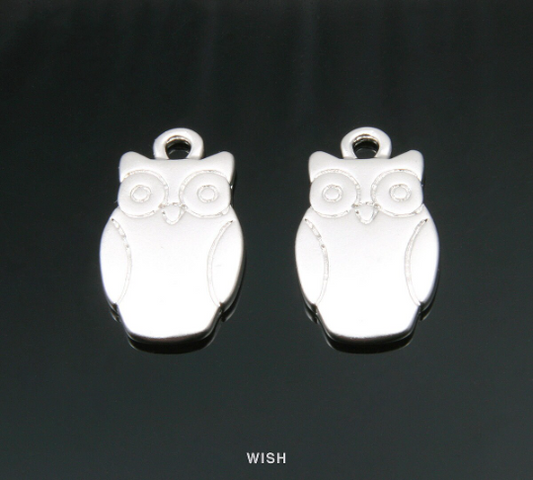 Owl Pendants in Matte Rhodium, Bird Charms / MMRH-020-P