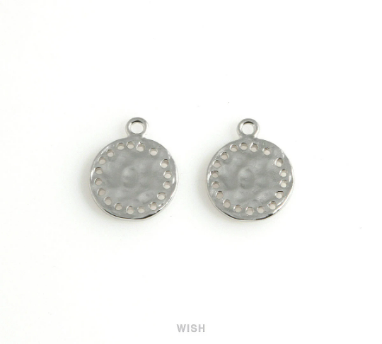 Hammered Disc Pendants in Matte Rhodium, Hammered Coin Charm / MMRH-448-P
