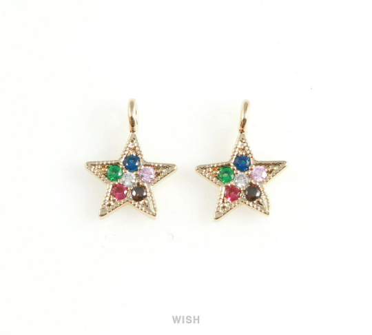Gold Star with Birthstone Pendant, Multi Color Star Charm / MG-409-P
