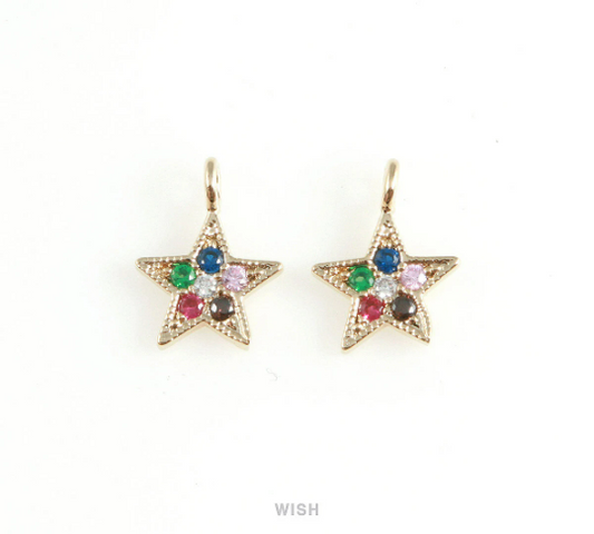 Gold Star with Birthstone Pendant, Multi Color Star Charm / MG-409-P