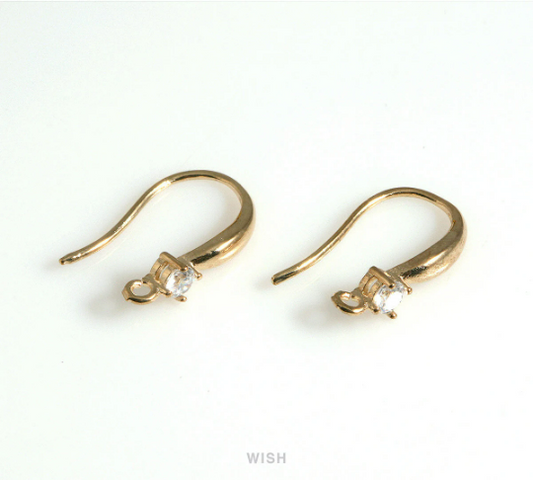 Cubic Zirconia Ear Hook in Gold, Cubic Zirconia Ear Hook / CG-094-E (4pcs)