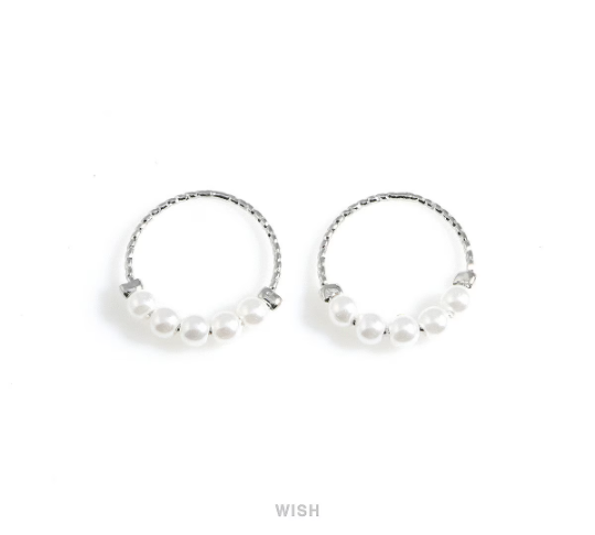 Textured Circle Ring with 5 Pearls in Rhodium, 5 Pearls Textured Circle Charm / MRH-514-P