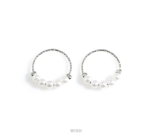 Textured Circle Ring with 5 Pearls in Rhodium, 5 Pearls Textured Circle Charm / MRH-514-P