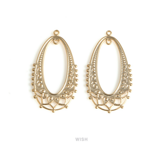 Oval Oriental Pattern Pendants in Matte Gold, Oval Oriental Pattern Charms / MMG-665-P