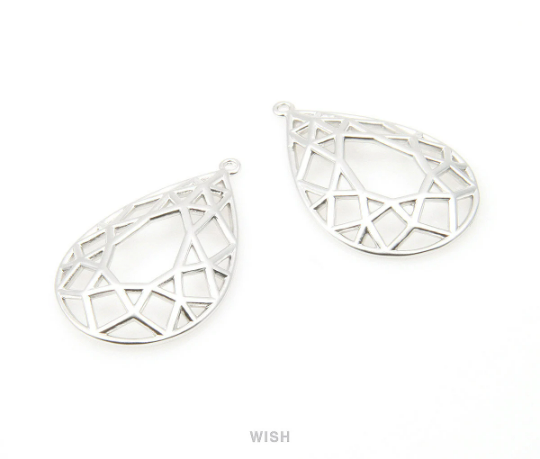 Teardrop Pendants in Matte Rhodium, Teardrop Charms / MMRH-008-P