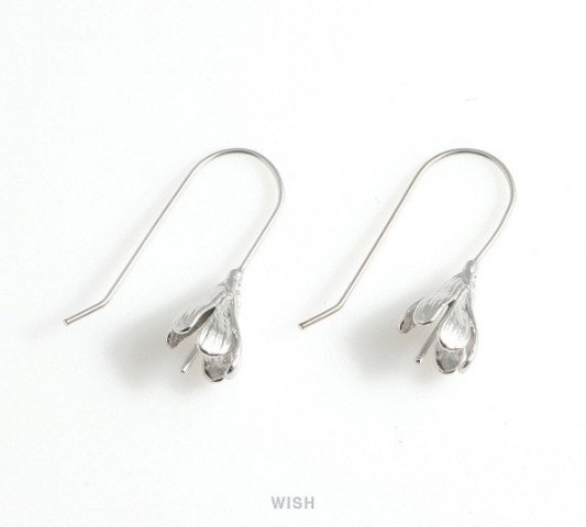 Flower Hook Earrings in Matte Rhodium, Tulip Ear Hooks / MMRH-490-E