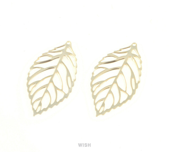 Leaves Outline Pendants in Matte Gold, Medium Leaves Charm /MMG-182-P2 (Medium)