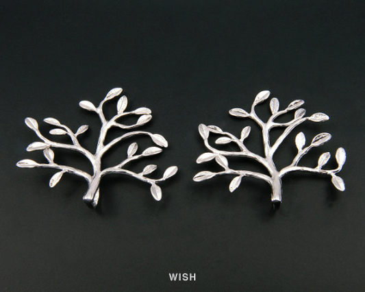 Leaves and Branch Pendants in Matte Rhodium, Branch Tree Charms / MMRH-110-P