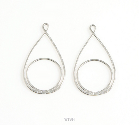 Open Drop Charm in Matte Rhodium, Open Teardrop Pendant / MMRH-686-P