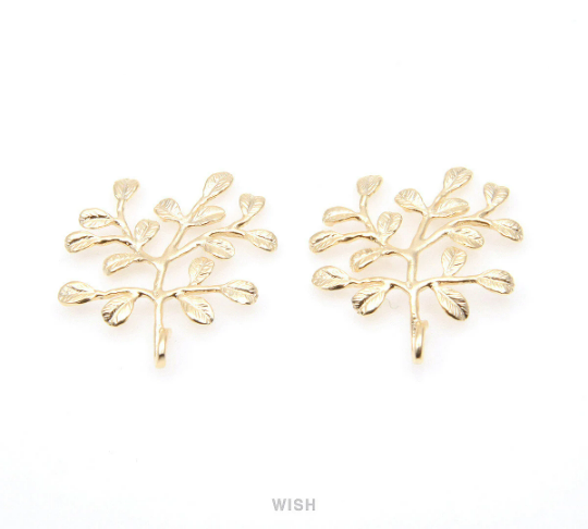 Leaves and Branch Pendant in Matte Gold, Tree Charm /MMG-258-P