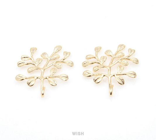 Leaves and Branch Pendant in Matte Gold, Tree Charm /MMG-258-P