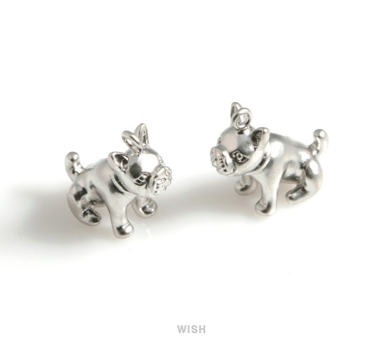 French Bulldog Pendants in Matte Rhodium, Bulldog Charm / MMRH-565-P
