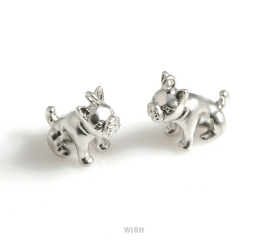 French Bulldog Pendants in Matte Rhodium, Bulldog Charm / MMRH-565-P