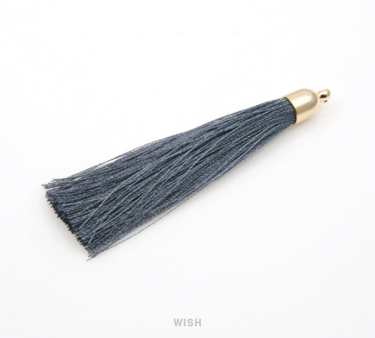 Dark Gray Thread Tassel with Bell Cap in Gold / TDYG-003-T (Large)