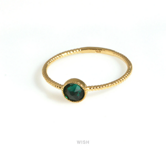 Birthstone Ring • Gemstone Ring in 18K Gold Filled • Dainty Birthstone Ring • Emerald Ring • Stacking Ring • Family Jewelry • Gifts for Mom