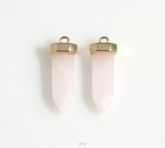 Rose Quartz Point Gemstone Charm in Gold, Rose Quartz Point Gemstone Pendant / SRQG-106-P