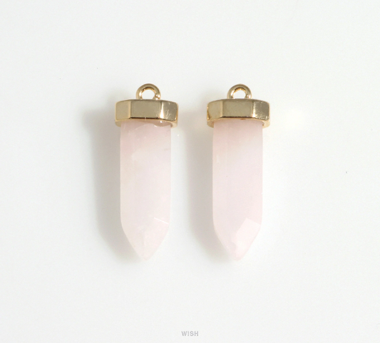 Rose Quartz Point Gemstone Charm in Gold, Rose Quartz Point Gemstone Pendant / SRQG-106-P
