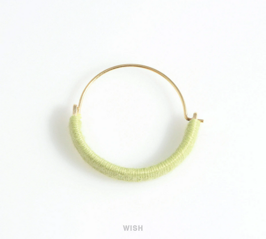 Gold Hoop Earrings and Light Mint Cotton Thread Wrapped /FLMG-019-E