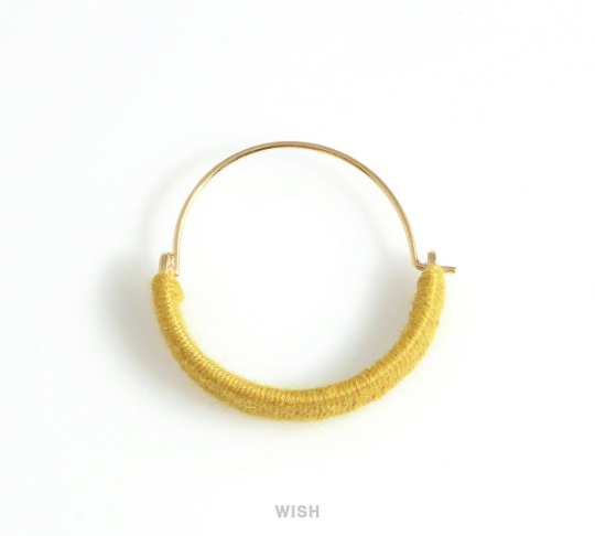 Gold Hoop Earrings and Mustard Cotton Thread Wrapped /FMSG-019-E