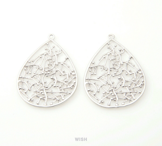 Teardrop Pendants in Matte Rhodium, Ball Pins in Teardrop Charms / MMRH-177-P