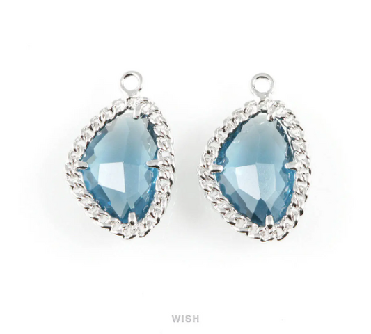 Montana Blue Triangle Shape Pendants in Rhodium, Framed Triangle Charms / GMBRH-034-P