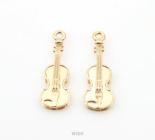 Violin Pendants in Gold, Musical Instrument Charms / MG-325-P