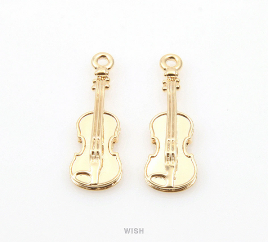 Violin Pendants in Gold, Musical Instrument Charms / MG-325-P