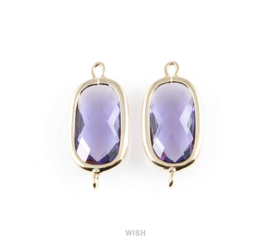 Amethyst Oval Glass Connector in Gold, Framed Oval Connector / GTZG-035-C