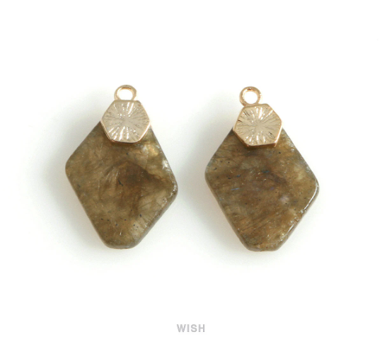 Labradorite Hexagon Gemstone Charm in Gold, Labradorite Hexagon Gemstone Pendant / SLBG-108-P