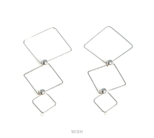 Triple Open Square Pendants in Rhodium, Triple Square Charm / MRH-423-P