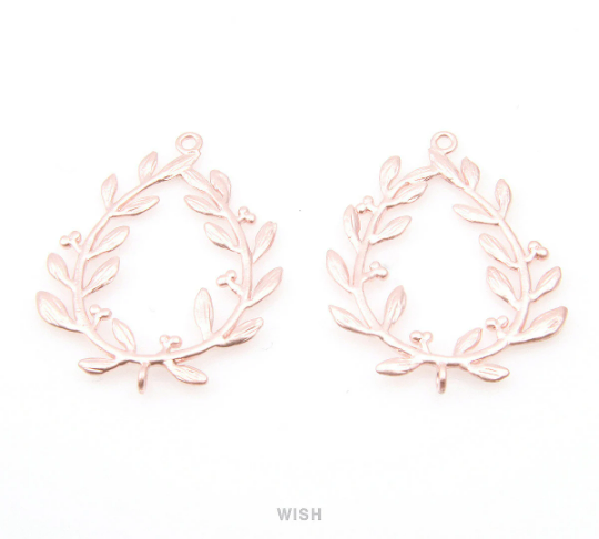 Laurel Wreath Connectors in Matte Rose Gold, Laurel Charms / MMRG-053-C