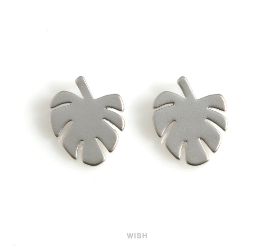Monstera Leaf Pendants in Matte Rhodium, Monstera Leaf Charm / MMRH-574-P