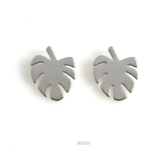 Monstera Leaf Pendants in Matte Rhodium, Monstera Leaf Charm / MMRH-574-P