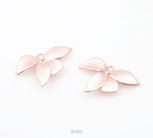 Orchid Flower Connectors in Matte Rose Gold, Floral Charms / MMRG-030-C