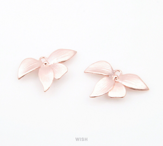 Orchid Flower Connectors in Matte Rose Gold, Floral Charms / MMRG-030-C