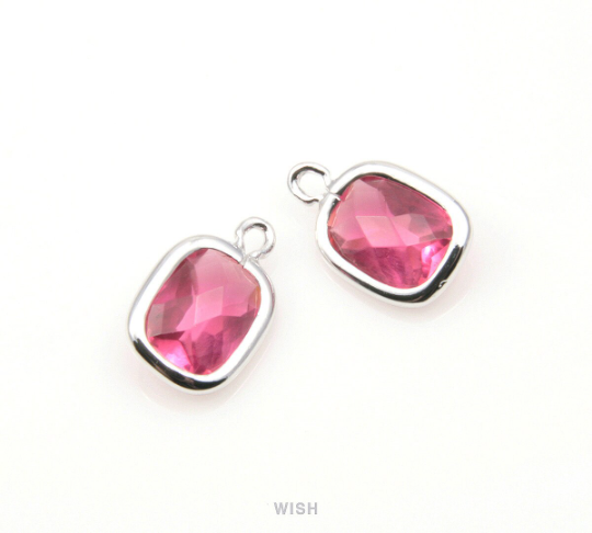 Ruby Rectangle Pendants in Rhodium, Framed Rectangle Pendant / GRBRH-100-C