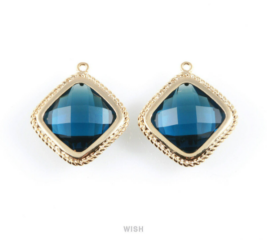 Montana Blue Diamond Shape Pendants in Gold, Framed Diamond Charms / GMBG-032-P
