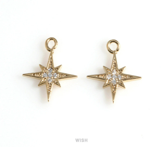 North Star Charm with CZ in Gold, CZ Polaris Pendant / CG-075-P