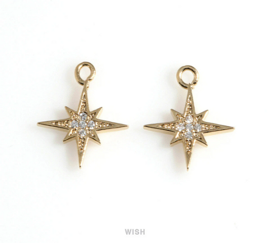 North Star Charm with CZ in Gold, CZ Polaris Pendant / CG-075-P