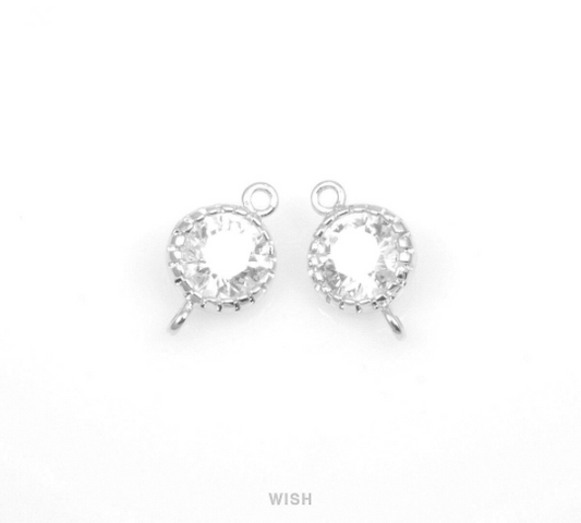 Round Cubic Zirconia Connectors in Rhodium, Round Cubic Zirconia / CRH-028-C (4pcs)
