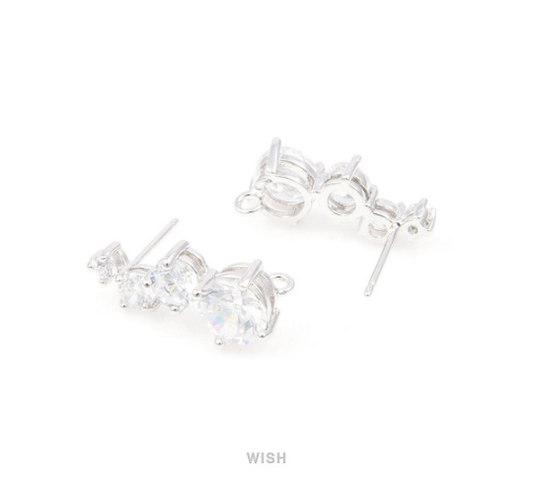 2 pcs 4 Round Cubic Zirconia Stud Earrings in Rhodium, Cubic Zirconia Ear Stud /CRH-025-E