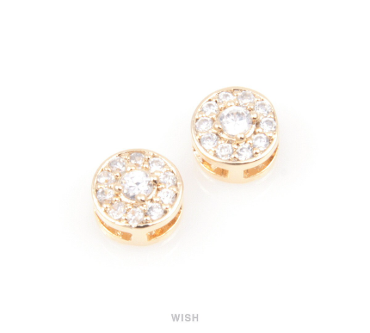 2 pcs 11 Round Cubic Zirconia in Gold Round Charm, Round Shape Cubic Zirconia / CG-020-P