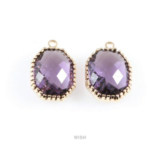 Amethyst Octagon Glass Connector in Gold, Framed Octagon Connector / GTZG-024-P