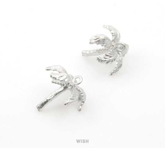 Palm Tree Pendant in Matte Rhodium, Palm Tree Charm /MMRH-320-P