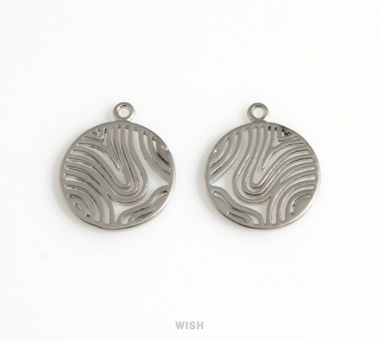 Wavy Pattern in Disc in Matte Rhodium, Sashiko Pattern in Coin Charm / MMRH-649-P