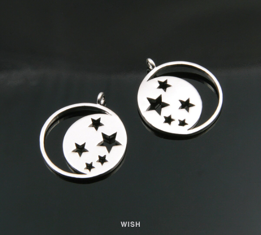 Crescent and Star Pendant in Matte Rhodium, Crescent and Star Charm / MMRH-282-P