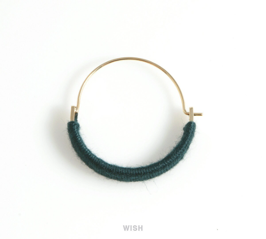 Gold Hoop Earrings and Green Cotton Thread Wrapped / FGRG-019-E
